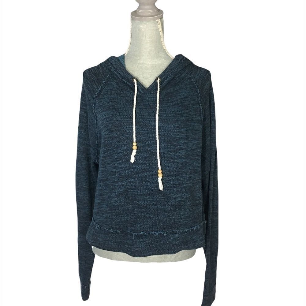 Aeropostale Juniors Blue And Navy Knit Raw Edges Hoodie Size XL